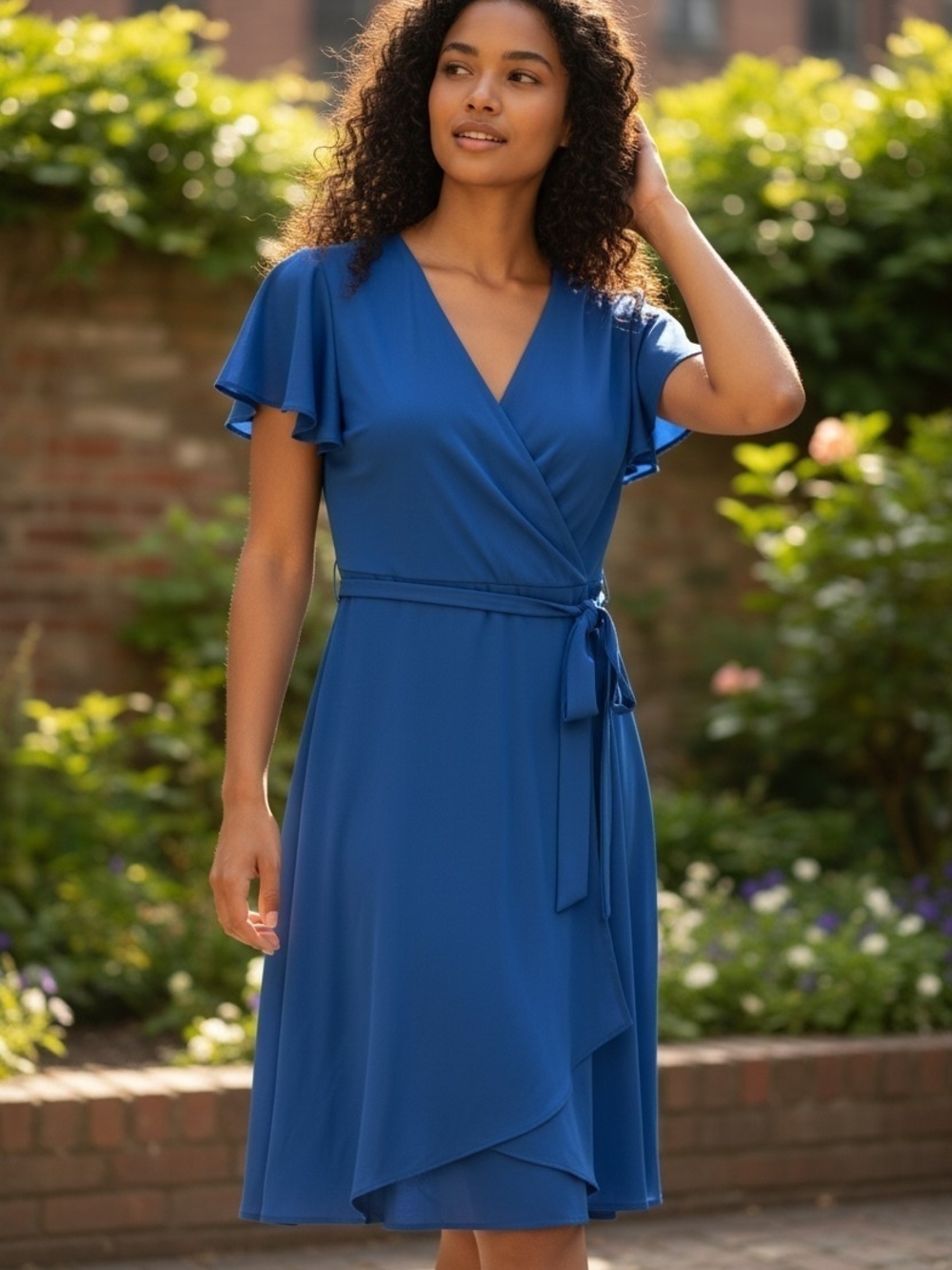 Shelby & Palmer Royal Blue Wrap Dress with Flutter Sleeves - Size 6